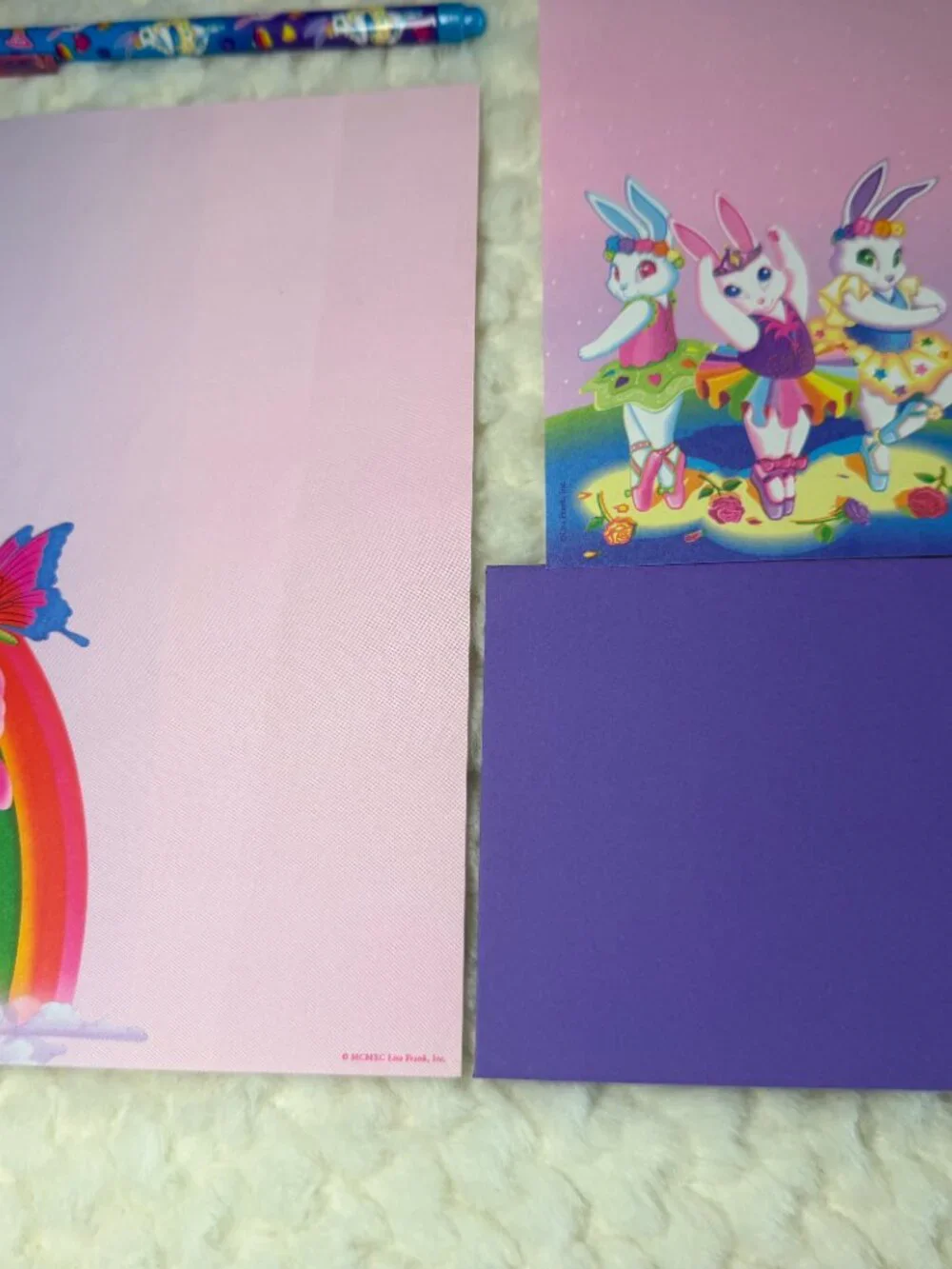 Vintage Lisa Frank Ballerina Bunnies & Rainbow Rose Butterfly Stationary Paper
